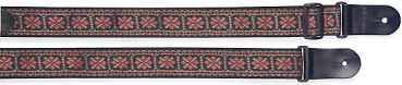 Guitar strap with brodered folk pattern - red