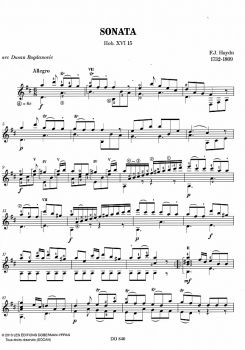 Haydn, Joseph: Sonata Hob. XVI für Gitarre solo bearbeitet von Dusan Bogdanovic, Noten Beispiel