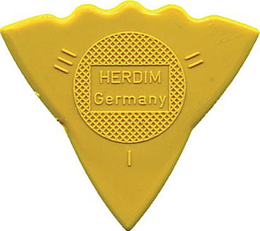 Plektrum Herdim gelb, 3 Stärken an einem Plektrum