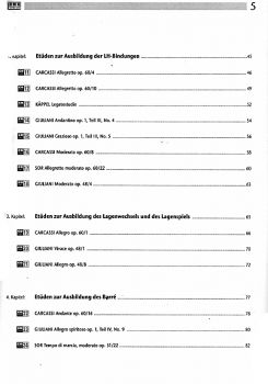 Käppel, Hubert: Die 44 wichtigsten Etüden für die Mittelstufe, Gitarrenetüden, Noten Inhalt