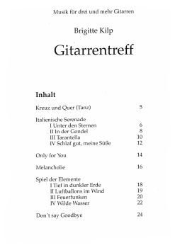 Kilp, Brigitte: Gitarrentreff, leichte Stücke für 3 Gitarren oder Gitarrenensemble, Noten Inhalt