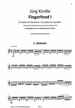 Kindle, Jürg: Fingerfood 1, 25 Studien für Mandoline, Noten Beispiel
