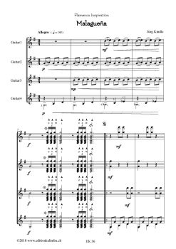 Kindle; Jürg: Malaguena for 4 Guitars or Guitar Ensemble, sheet music sample