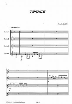 Kindle, Jürg: Trance, Pop Styles for 4 Guitars, sheet music sample