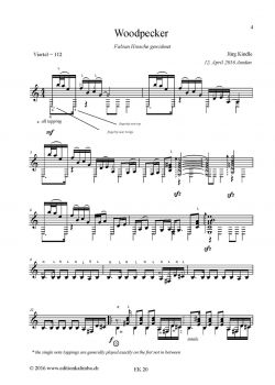 Kindle, Jürg: Woodpecker for guitar solo, sheet music sample