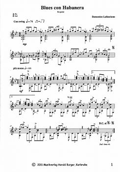 Lafasciano, Domenico: Blues Con Habanera, sheet music for guitar solo sample