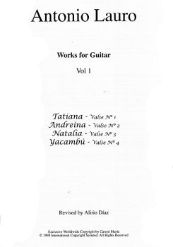 Lauro, Antonio: Works for Guitar Vol.1, Valses Venezolanos, Tatiana, Andreina, Natalia, Yacambu, guitar solo sheet music content