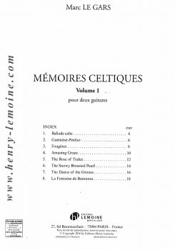 Le Gars, Marc: Memoires Celtiques Vol. 1 for 2 Guitars, sheet music for guitar duo content