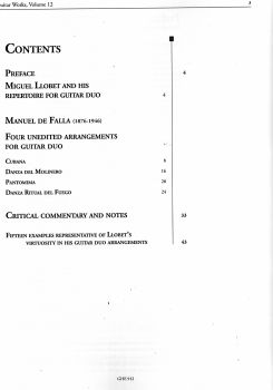 Llobet, Miguel: Manuel de Falla, Guitar Works Vol. 12 for Guitar Duo, Noten Inhalt