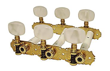 Machine heads for classical guitar made of brass, mother-of-pearl colored buttons