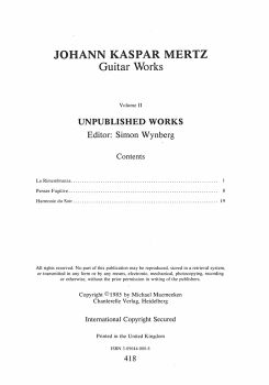 Mertz, Johann, Kaspar: Guitar Works Vol. 2,  Unpublished Works, sheet music content