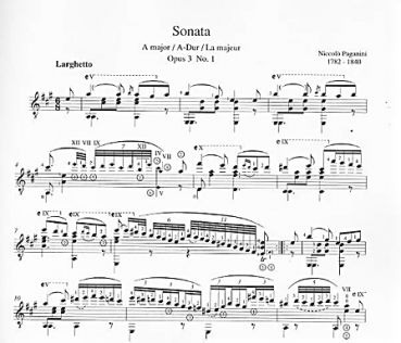 Paganini, Niccolo: 2 Sonatas op.3,1 und op.3,6, Bearb. Manuel Barrueco, Gitarre solo Noten Beispiel