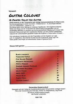 Pusak, Jörg: Guitar Colours, 12 intermediate pieces for Guitar solo, sheet music content