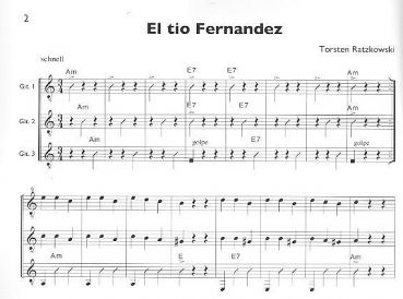 Ratzkowski, Torsten: Caramba for 3 Guitars or Guitar ensemble, sheet music sample