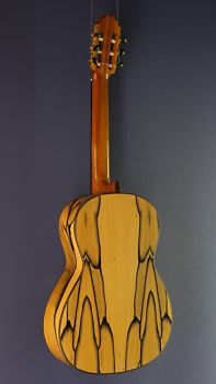 Ricardo Moreno C-E cedar, Spanish Guitar with solid cedar top and white ebony on back and sides, classical guitar, back view