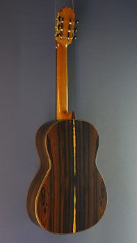 Ricardo Moreno C-Z spruce, Spanish Guitar with solid spruce top and cyricote on back and sides, classical guitar, back view