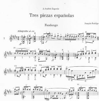Rodrigo, Joaquin: Tres Piezas Espanolas for guitar solo, sheet music sample