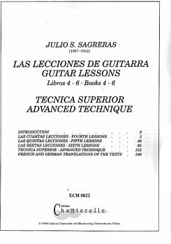 Sagreras, Julio: Guitar Lessons 4-6, Advanced Technique for Guitar, Gitarrenschule Band 4 bis 6