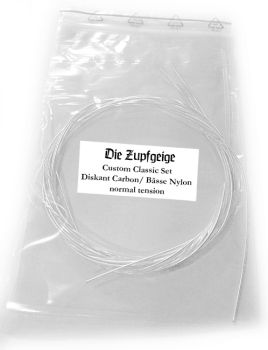 Strings for Classical Guitar, Zupfgeige Custom Set, E1, B2, G3 Carbon, Basses Nylon, normal tension