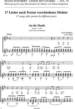 Schubert, Franz: 17 Lieder nach Texten verschiedener Dichter (1) für hohe (mittlere) Stimme und Gitarre, Lieder mit Gitarre Band 4, Noten Beispiel