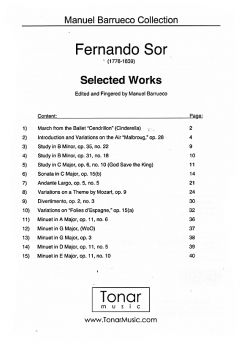 Sor, Fernando: Selected Works, arr. Manuel Barrueco, Guitar solo sheet music content
