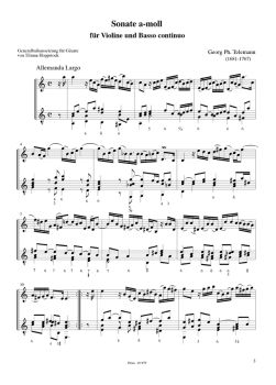 Telemann, Georg Philipp: Sonata a-minor for Violin (Mandolin, Flute) and Guitar, sheet music sample