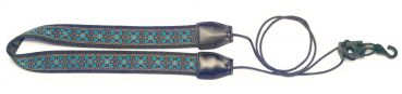 Ukulele strap, folklore, blue floral motif, with soundhole hook