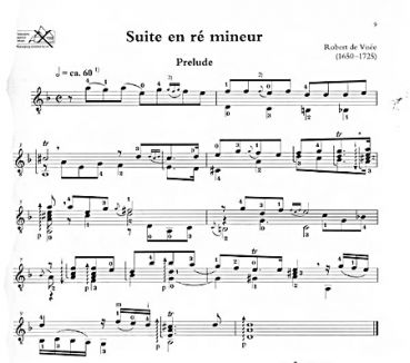 Visée, Robert de: Suite en ré mineur - Suite in d minor for guitar solo, New Karl Scheit Edition, sheet music sample