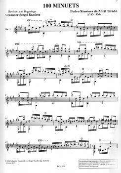 Ximénez de Abrill Tirado, Pedro: 100 Minuetos for gutiar solo, sheet music sample