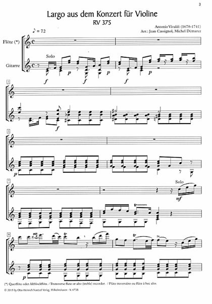 3 Duette nach Vivaldi und Haydn für Flöte (Altblöckflöte) und Gitarre, Noten Beispiel