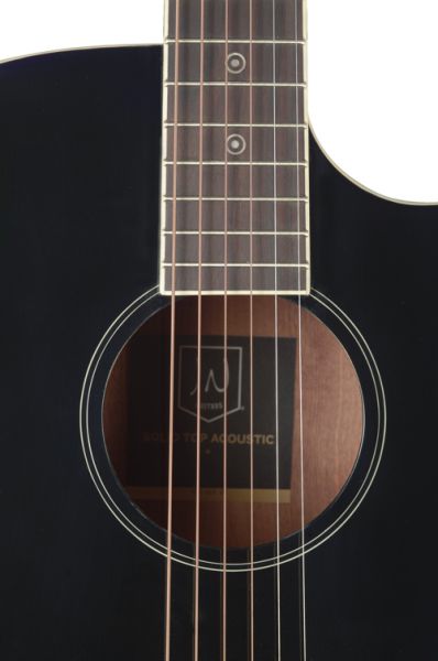 Acoustic Guitar with Pickup J. N. Bessie black, with solid spruce top, label