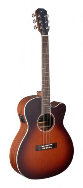 Acoustic guitar with pickup J.N. EZRA, Steel-string guitar with solid cedar top, OM shape, sunburst