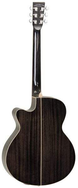 Acoustic guitar with Pickup, Tanglewood TW4 Super Folk Winterleaf, Black Shadow, guitar with solid spruce top, back view