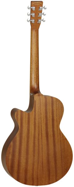 Acoustic guitar with pickup, Tanglewood TWU Union Super Folk, steel-string guitar with solid mahogany top, back view