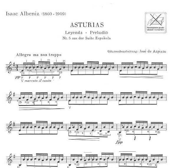 Albéniz, Isaac: Asturias, sheet music for guitar sample