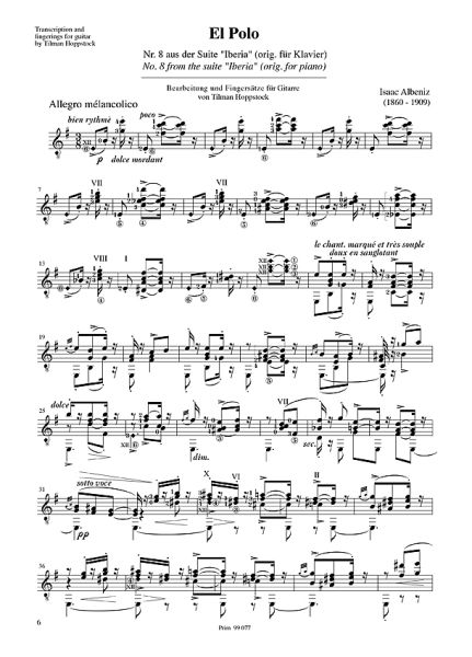 Albéniz, Isaac: El Polo & Tango for guitar solo, sheet music sample