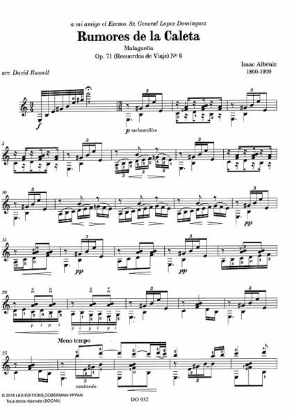 Albeniz, Isaac: The Music of Albeniz Vol.2, aus Piezas Caracteristicas op. 92 für Gitarre solo bearbeitet von David Russel, Noten Beispiel