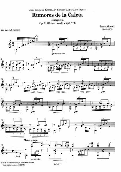 Albeniz, Isaac: The Music of Albeniz Vol.2, from Piezas Caracteristicas op. 92 for guitar solo arranged by David Russel, sheet music sample