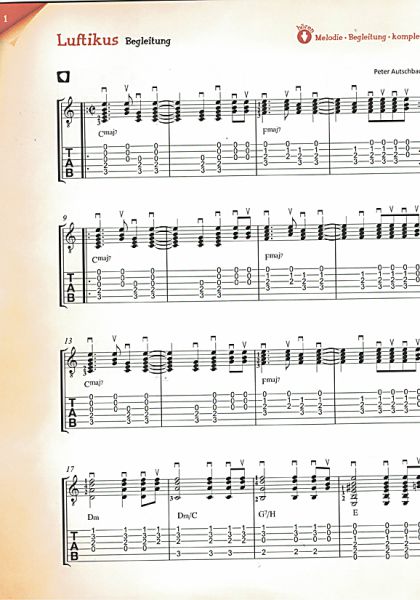 Autschbach, Peter: Das Songbuch von Zacky & Bob, 15 Vorspielstücke für Gitarre, Noten und Tabulatur Beispiel