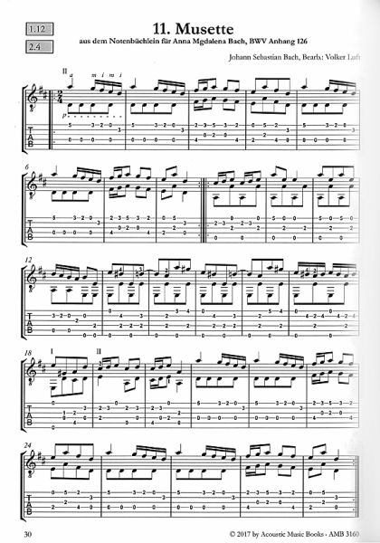 Bach, Johann Sebastian: 40 Masterworks für Gitarre in Noten und Tabulatur Beispiel