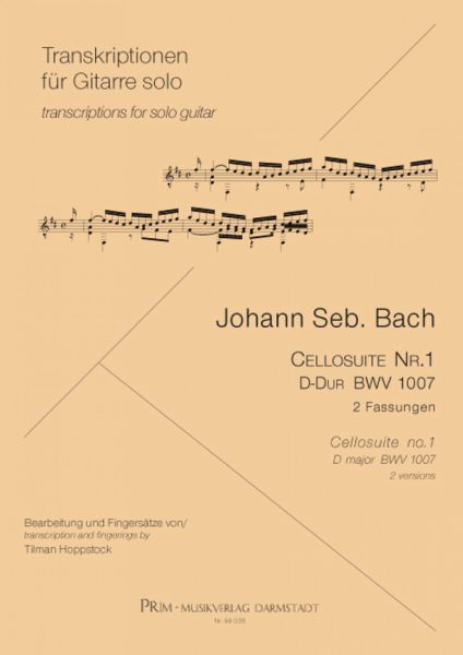 Bach, Johann Sebastian: Cellosuite 1, BWV 1007 for guitar solo, sheet music