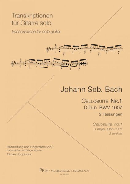 Bach, Johann Sebastian: Cellosuite 1, BWV 1007 für Gitarre solo, Noten