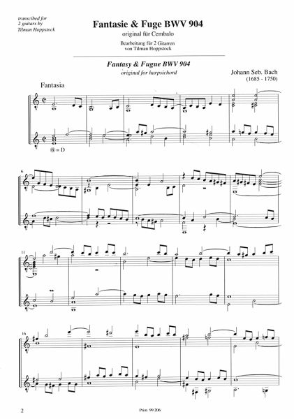 Bach, Johann Sebastian: Fantasie und Fuge a-moll, BWV 904 für Gitarrenduo, Bearbeiter: Tilman Hoppstock Beispiel