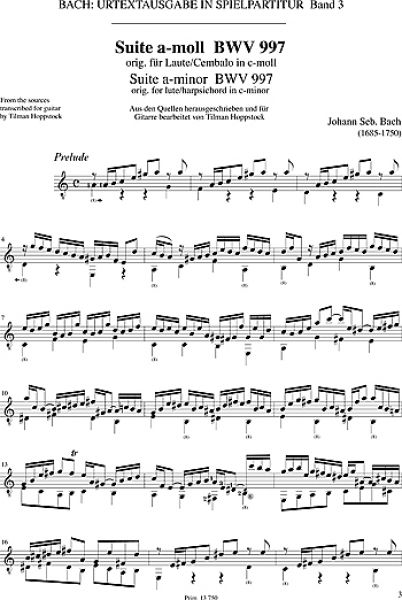 Bach, Johann Sebastian: Suite a-minor, BWV 997, ed. Tilman Hoppstock, notes sample