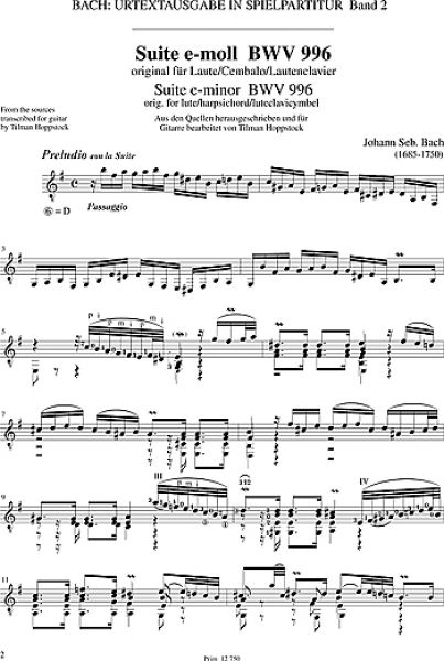 Bach, Johann Sebastian: Suite e-moll, BWV 996, Bearbeiter Tilman Hoppstock, Noten für Gitarre solo Beispiel