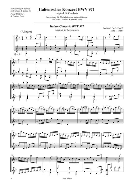 Bach, Johann Sebastian: Italian Concerto F Major BWV 971 for Mandolin (Flute/Violin) and Guitar, sheet music sample