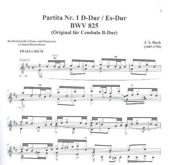Bach, Johann Sebastian: Partita No. 1, BWV 825 for guitar solo, sheet music sample