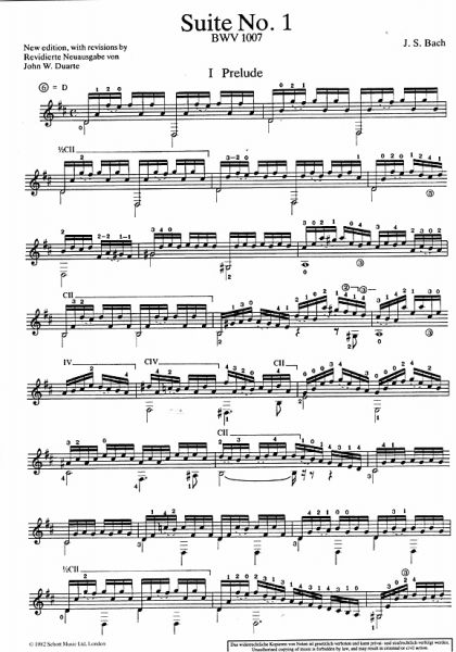 Bach, Johann Sebastian: Suite No.1 BWV 1007 for guitar solo, sheet music sample