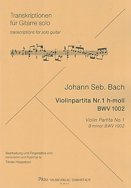 Bach, Johann Sebastian: Violin Partita No.1, B-minor BWV 1002, guitar solo sheet music, editor Tilman Hoppstock