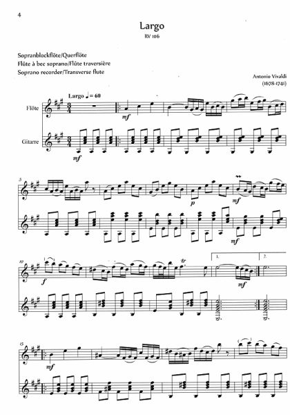Baroque Adagios for Flute and Guitar, sheet music sample
